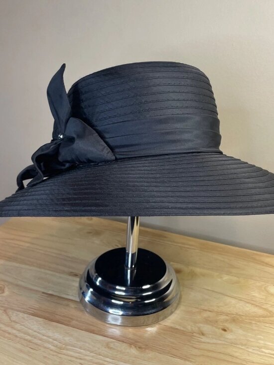 Giovannio NY Black Wide Brim Satin Dress Hat Floral Beaded Church Derby main image 6